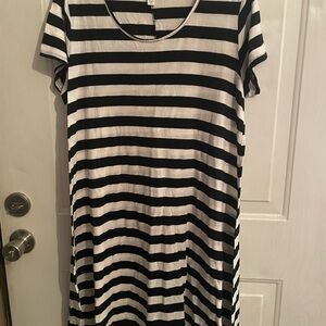 Espresso Black and White Striped Midi Dress